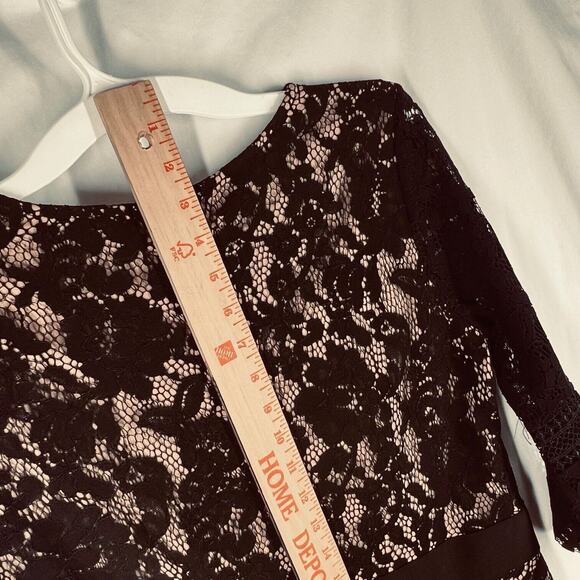 Miss May Womens Dress Medium Black Floral Lace Tan Lining Flare Sleeves A Line - Picture 10 of 16